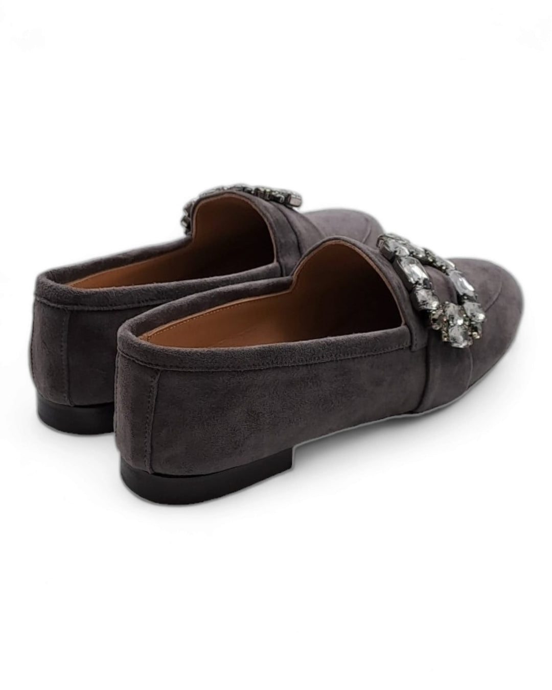 Gray Suede Moccasin with Crystal