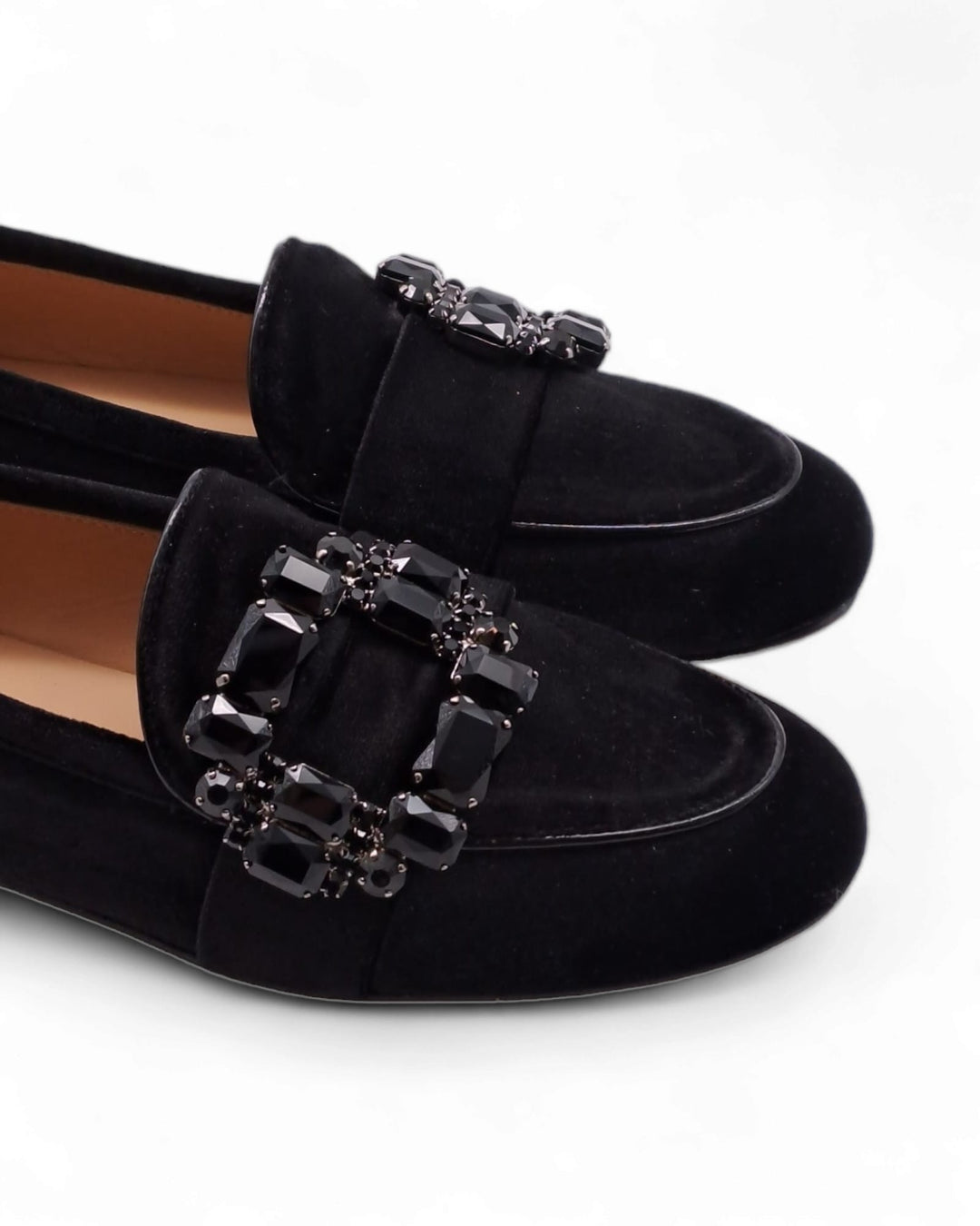 Black Velvet Moccasin with Crystal