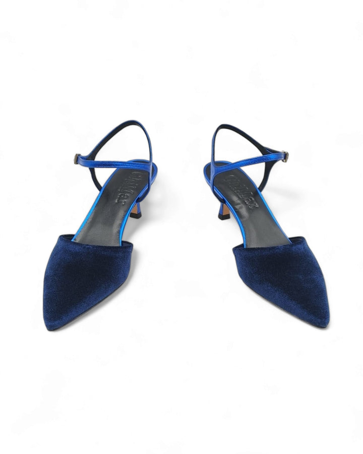 Slingback T5,5 Velluto Blu / Laminato