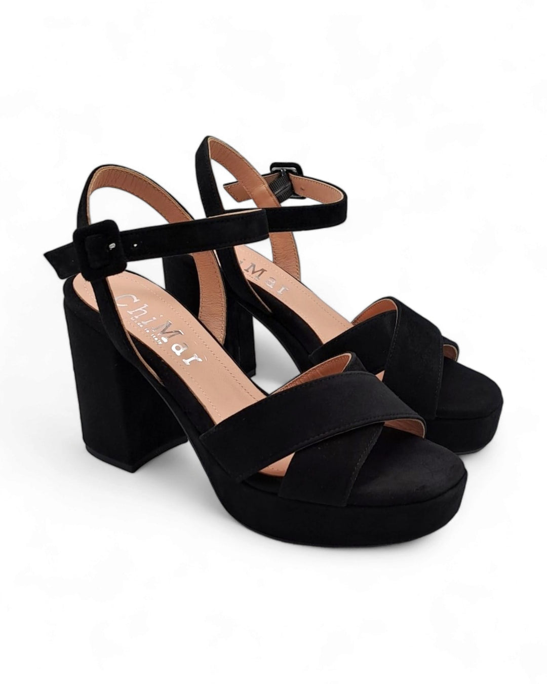 Black Suede Cross Plateau Sandal