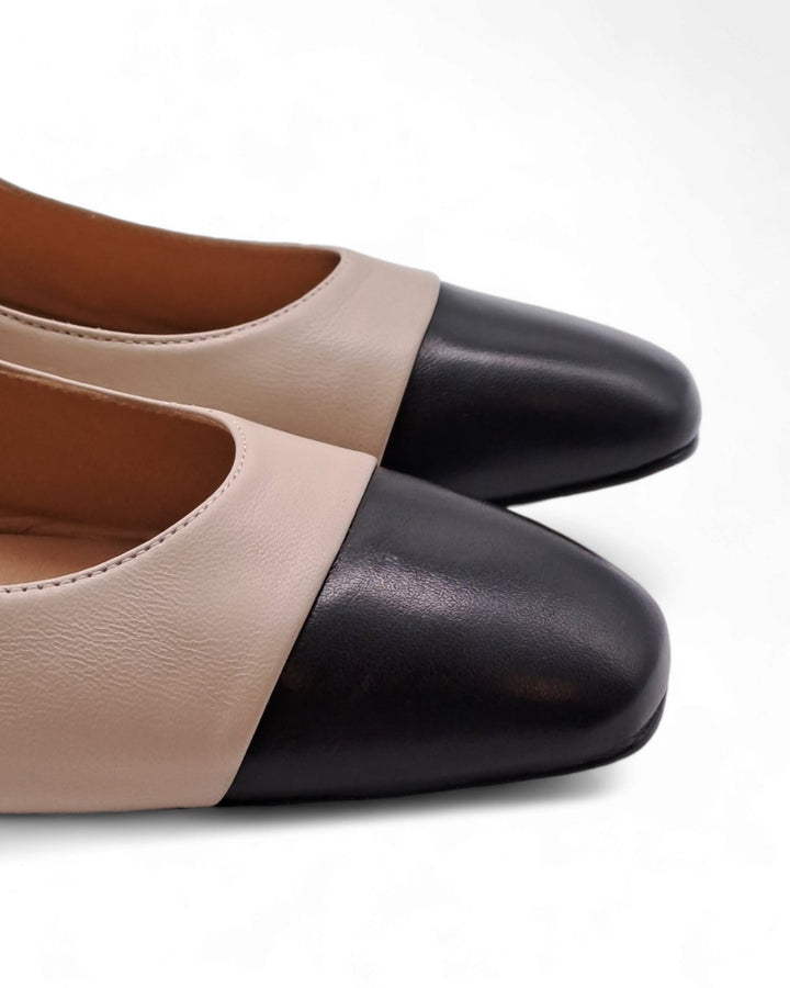 Ballerina Bicolor Cinturino  Nappa nero / Beige