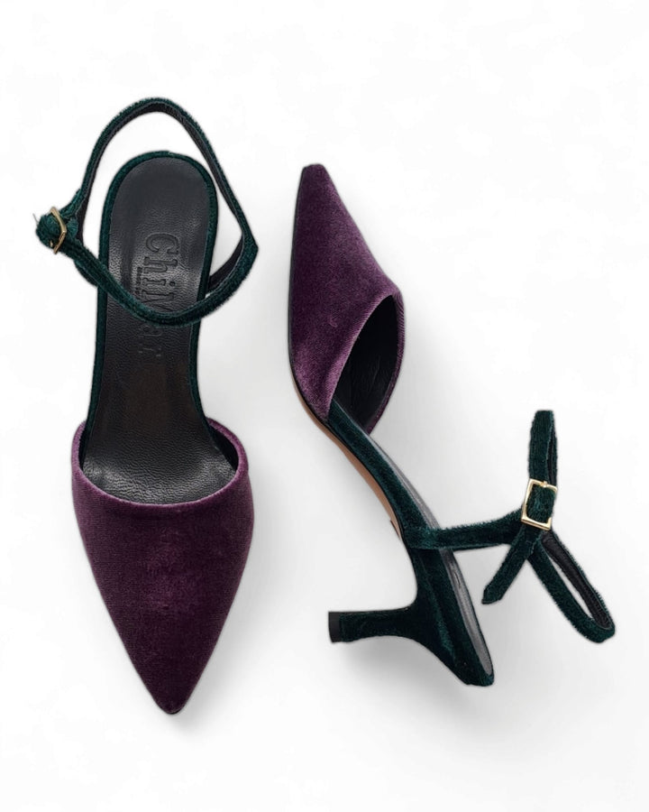 Slingback T5,5 velluto Viola/ Verde