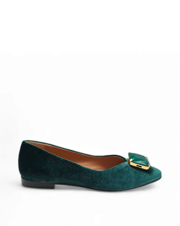 Crystal Green Velvet Ballerina