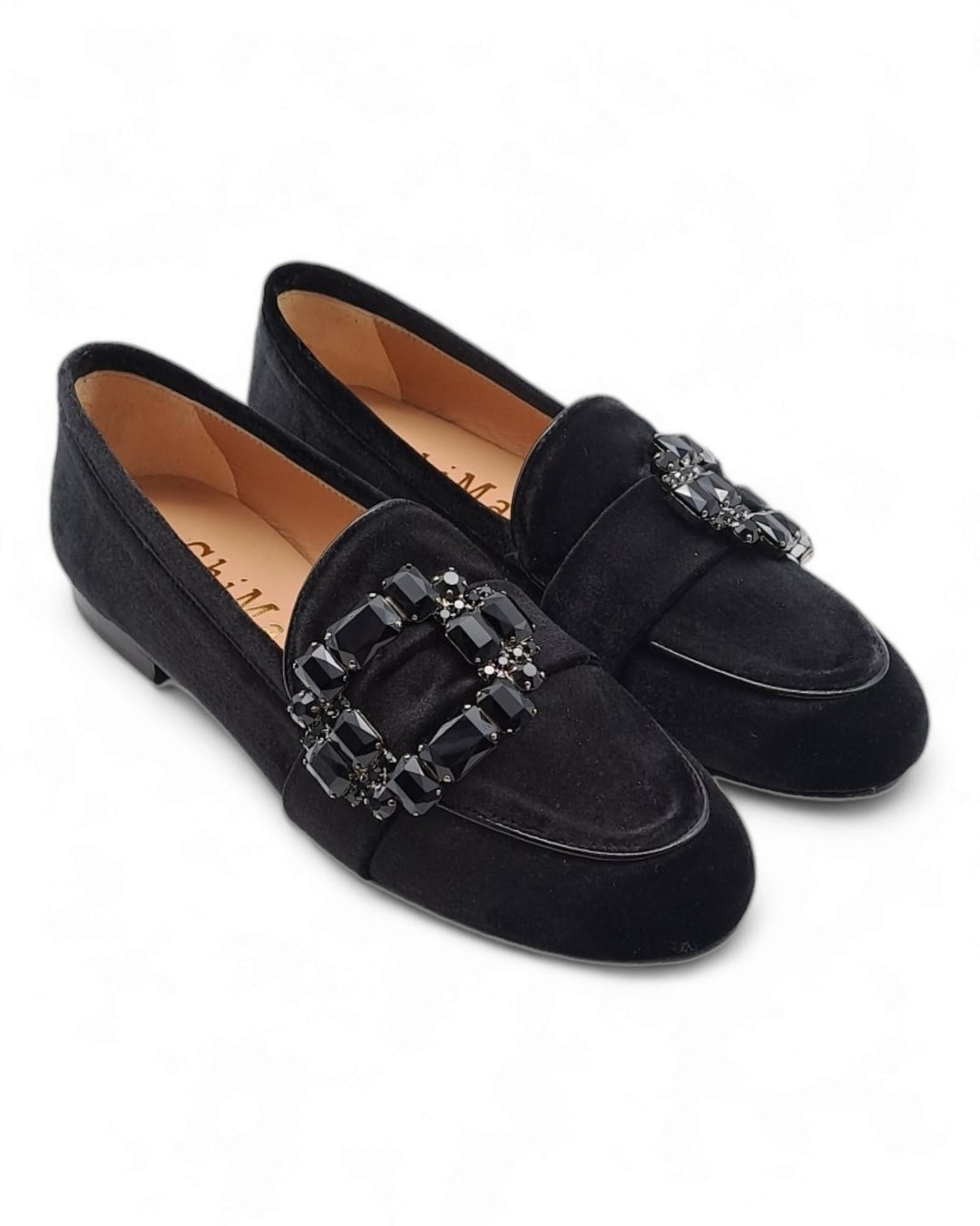 Black Velvet Moccasin with Crystal