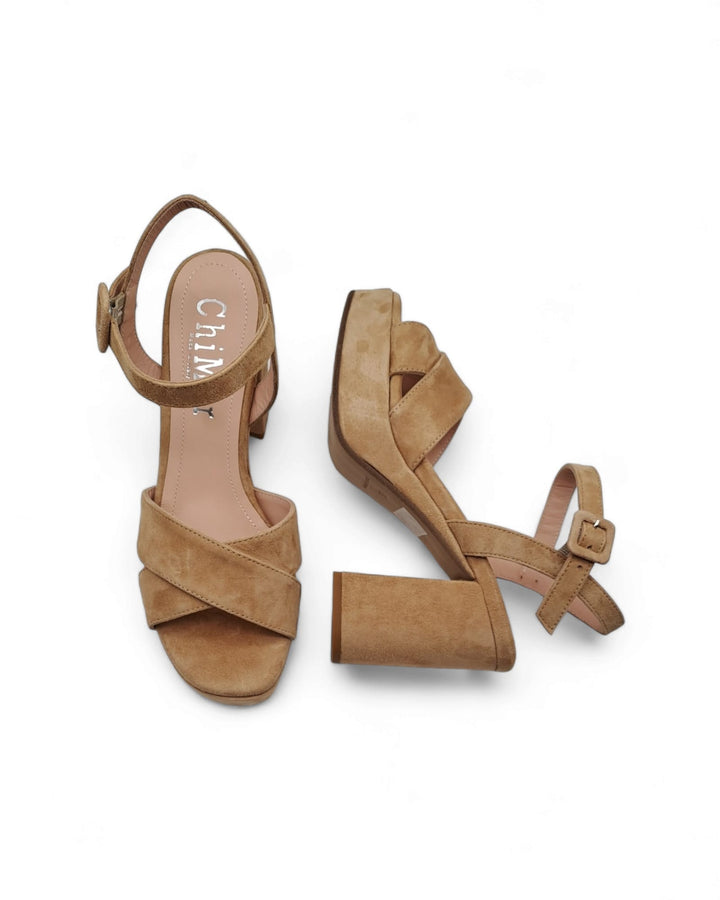 Wood Suede Plateau Cross Sandal