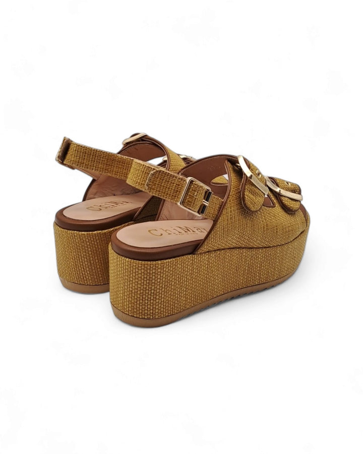 Matilde Raffia Sandal Mustard / Leather