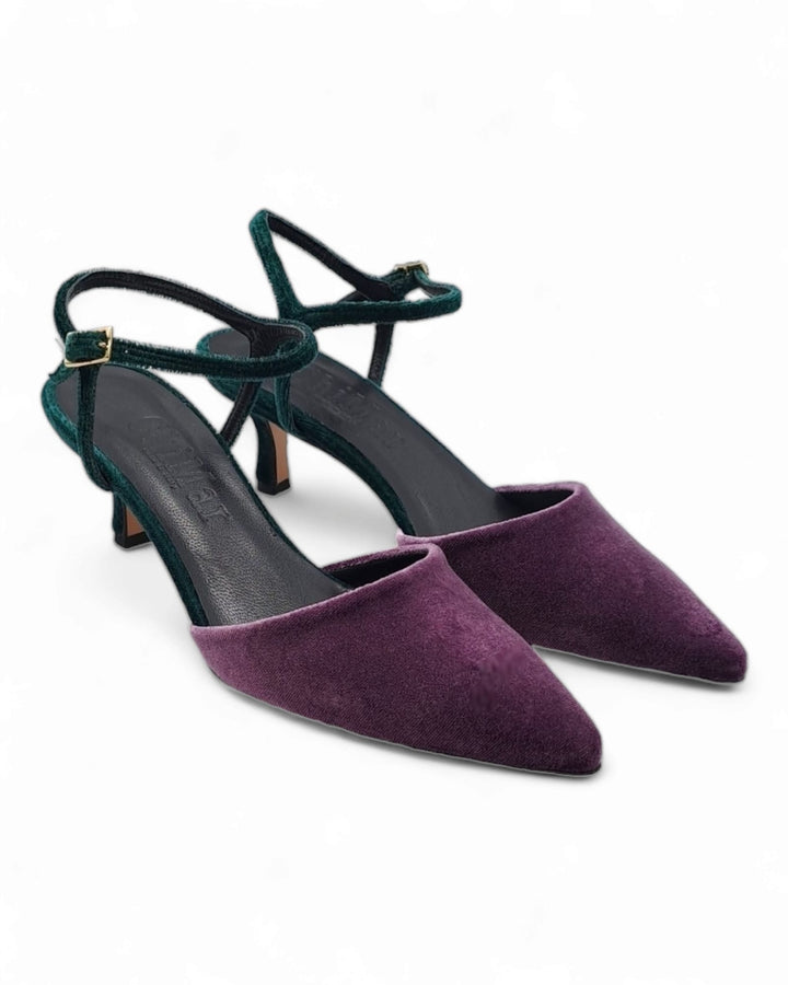 Slingback T5,5 velluto Viola/ Verde