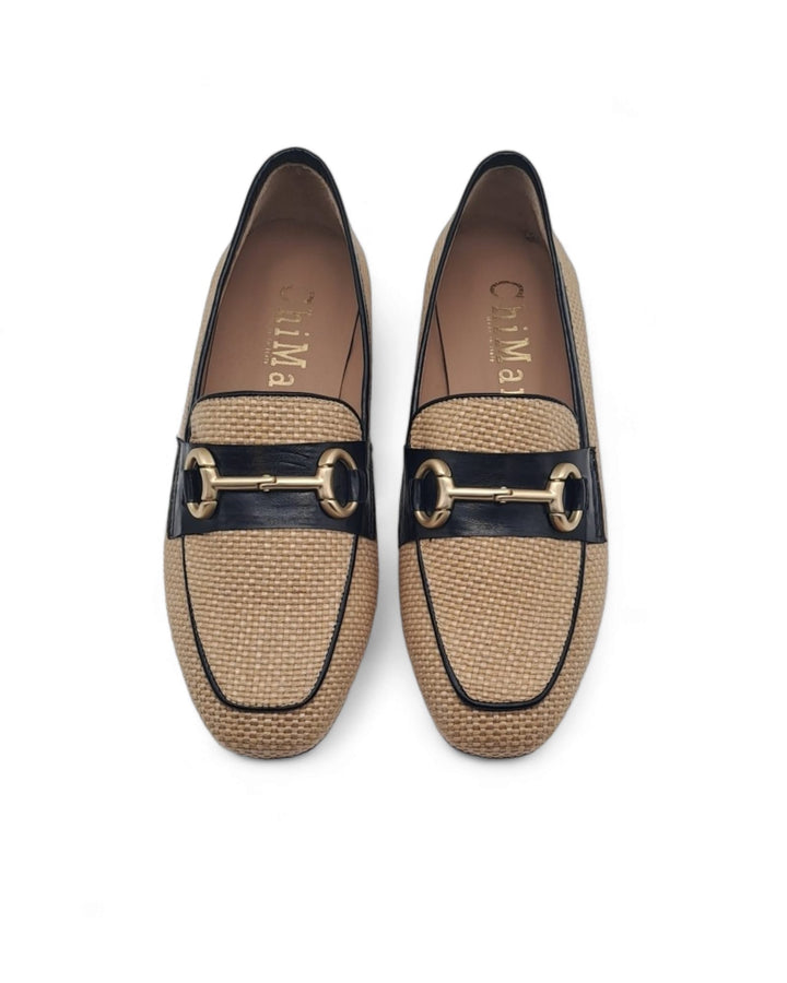 Natural Black Raffia Moccasin / Horsebit