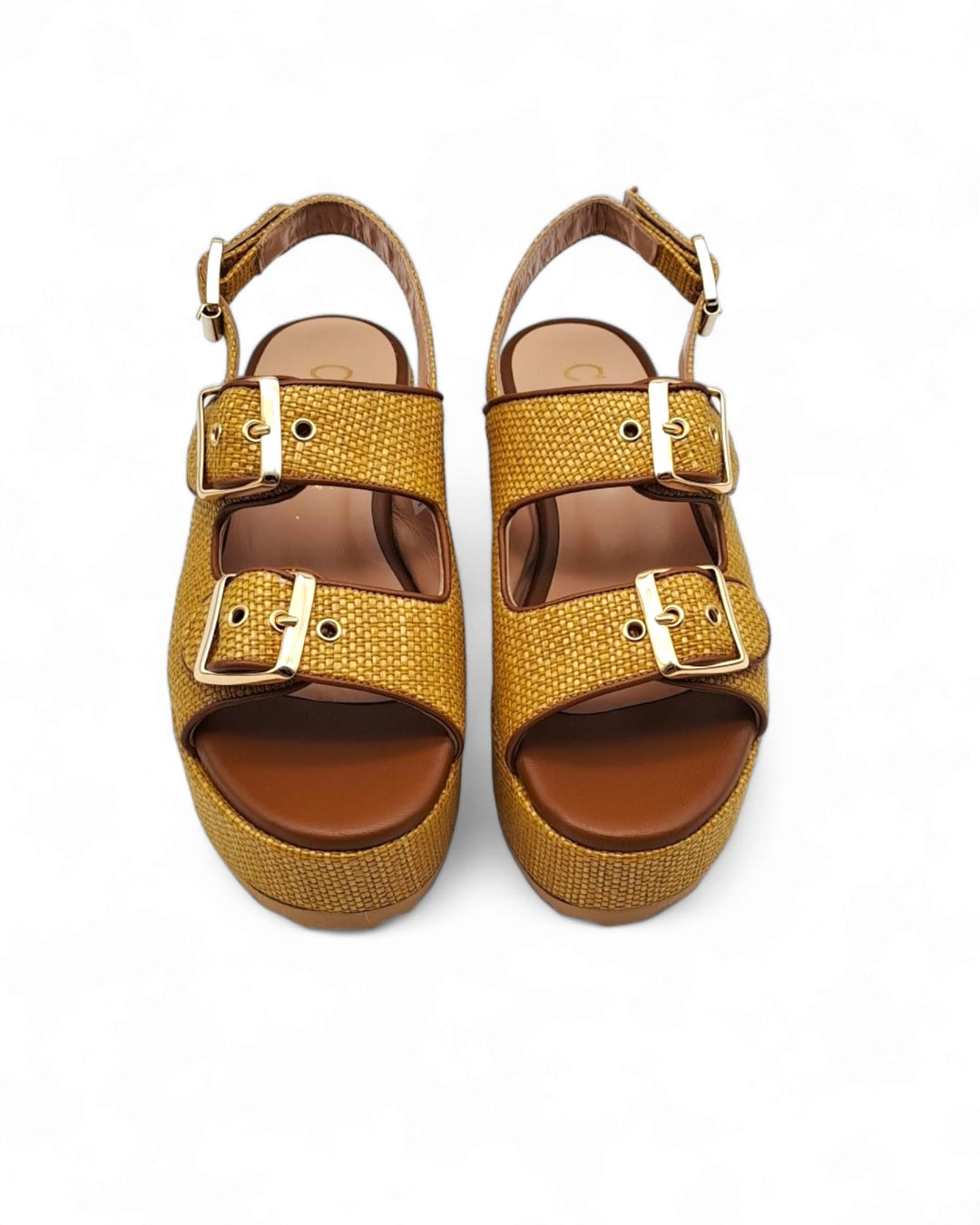 Matilde Raffia Sandal Mustard / Leather