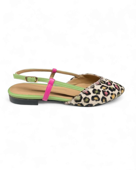 ChiMar multicolor/fuchsia/mint spotted pony slingback