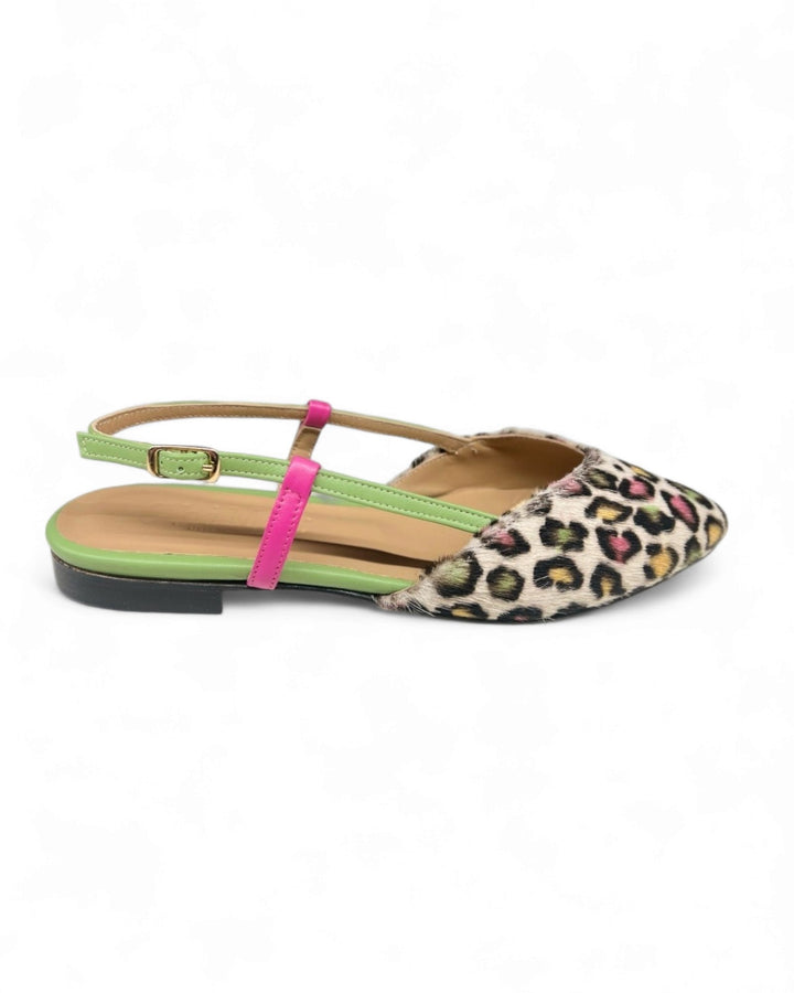 ChiMar multicolor/fuchsia/mint spotted pony slingback