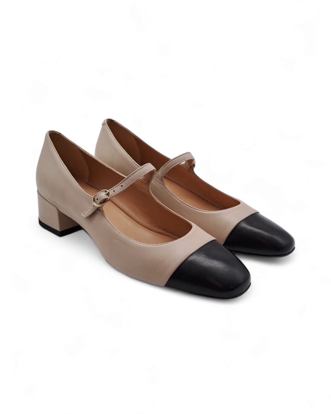 Ballerina Bicolor Cinturino  Nappa nero / Beige