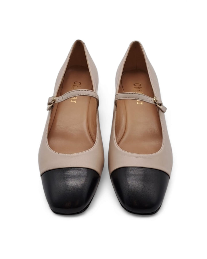 Ballerina Bicolor Cinturino  Nappa nero / Beige