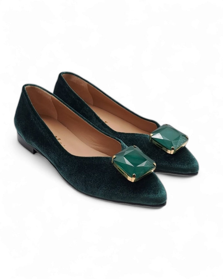 Crystal Green Velvet Ballerina