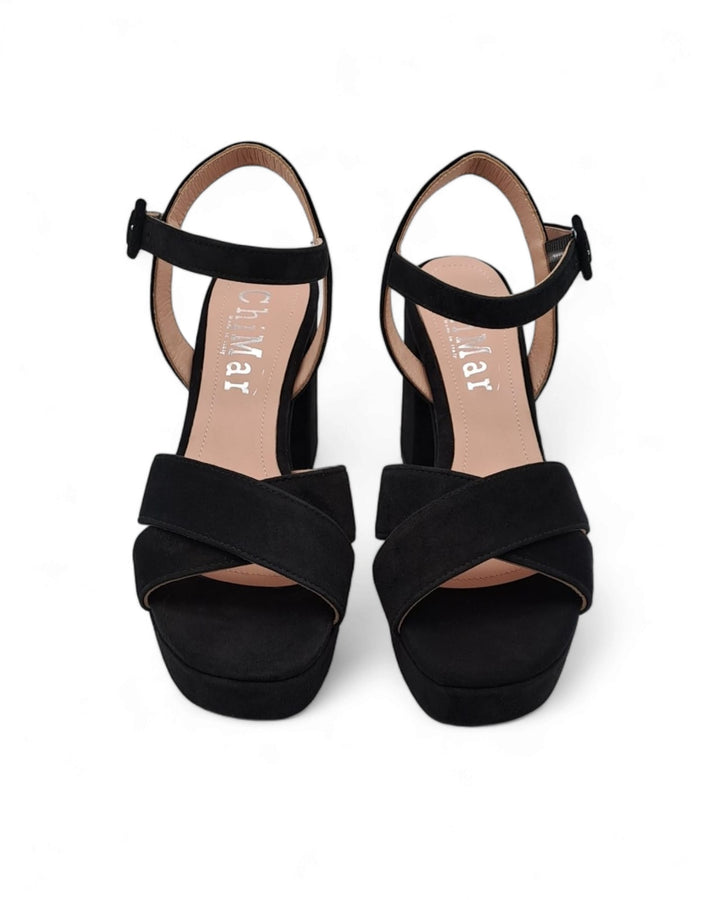 Black Suede Cross Plateau Sandal