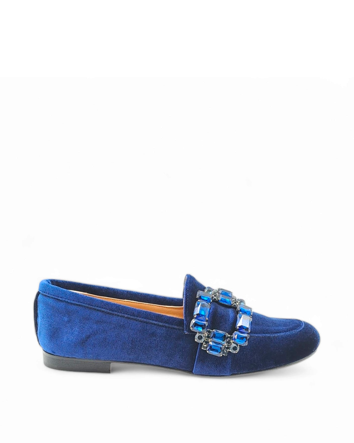 Mocassino Velluto Blu con Crystal