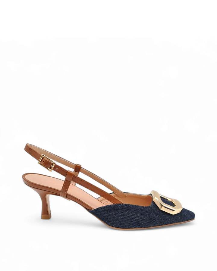 Slingback T5,5 Jeans Blu / Cuoio