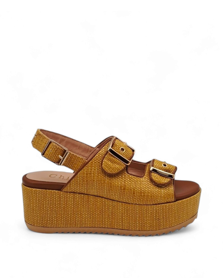 Matilde Raffia Sandal Mustard / Leather