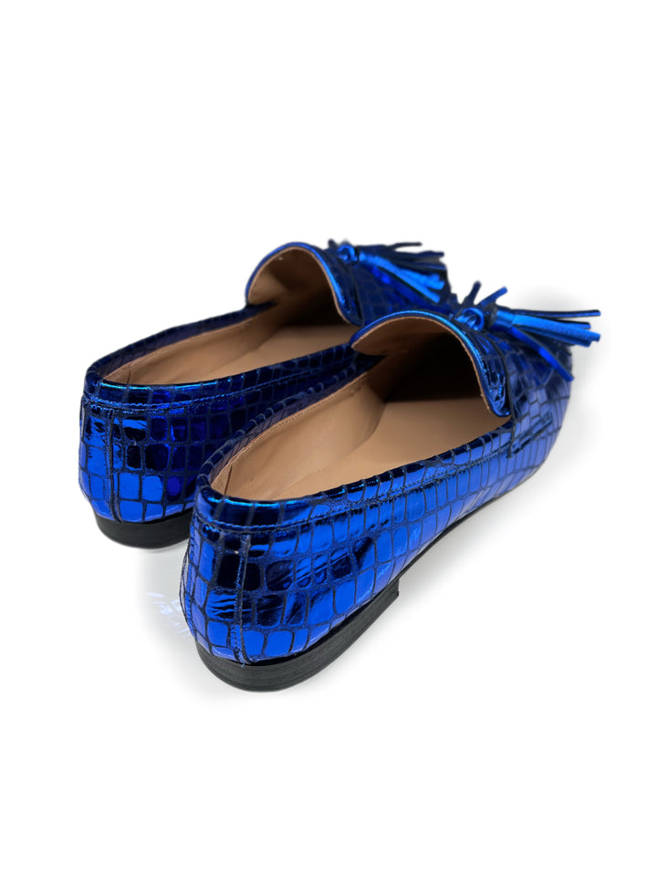 Mocassino Pelle laminata cocco bluette