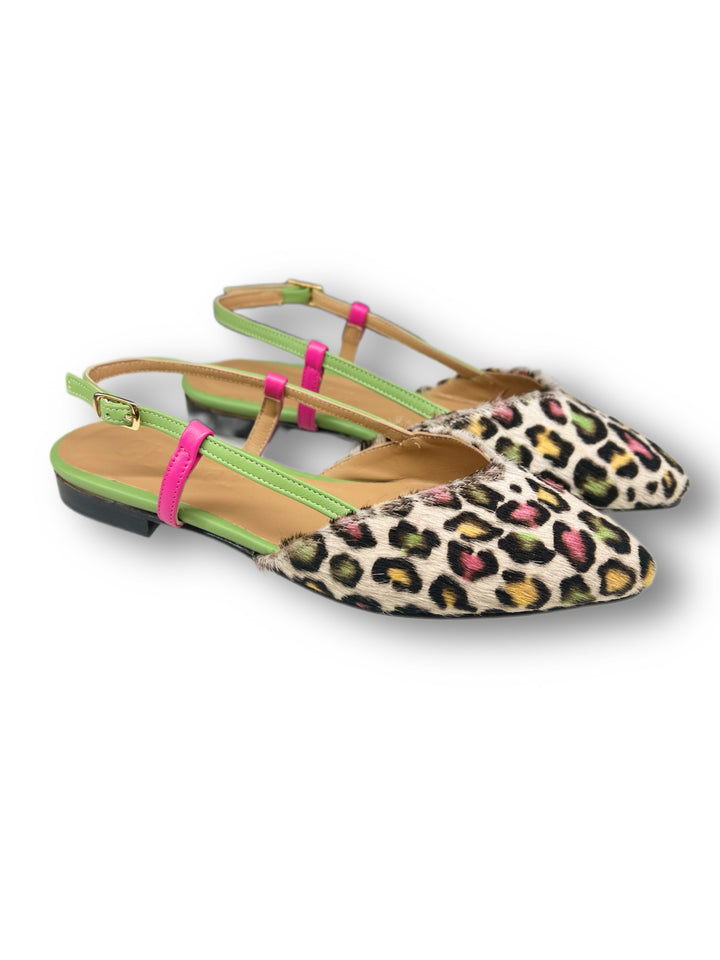 ChiMar multicolor/fuchsia/mint spotted pony slingback