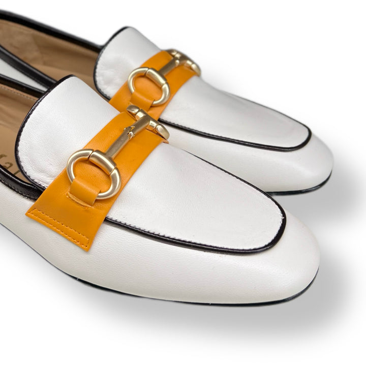 Mocassino Nappa Milk/Arancione flecce