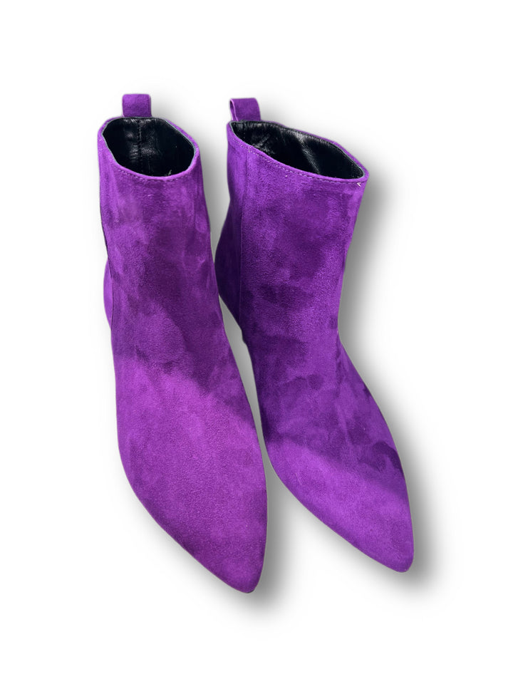 Purple suede ankle boot